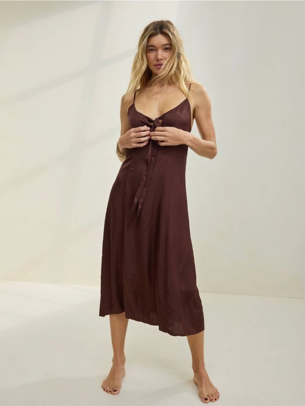 Aerie Satin Midi Dress